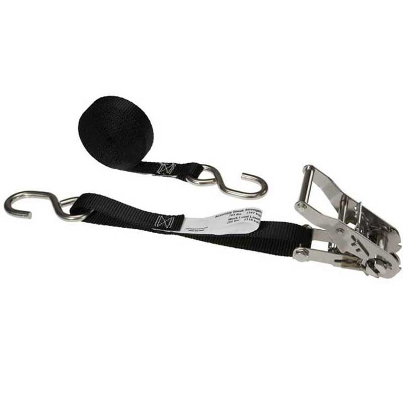 1 X 10' Tali Ratchet Hitam W/ Ratchet Keluli Tahan Karat Dengan Cangkuk S